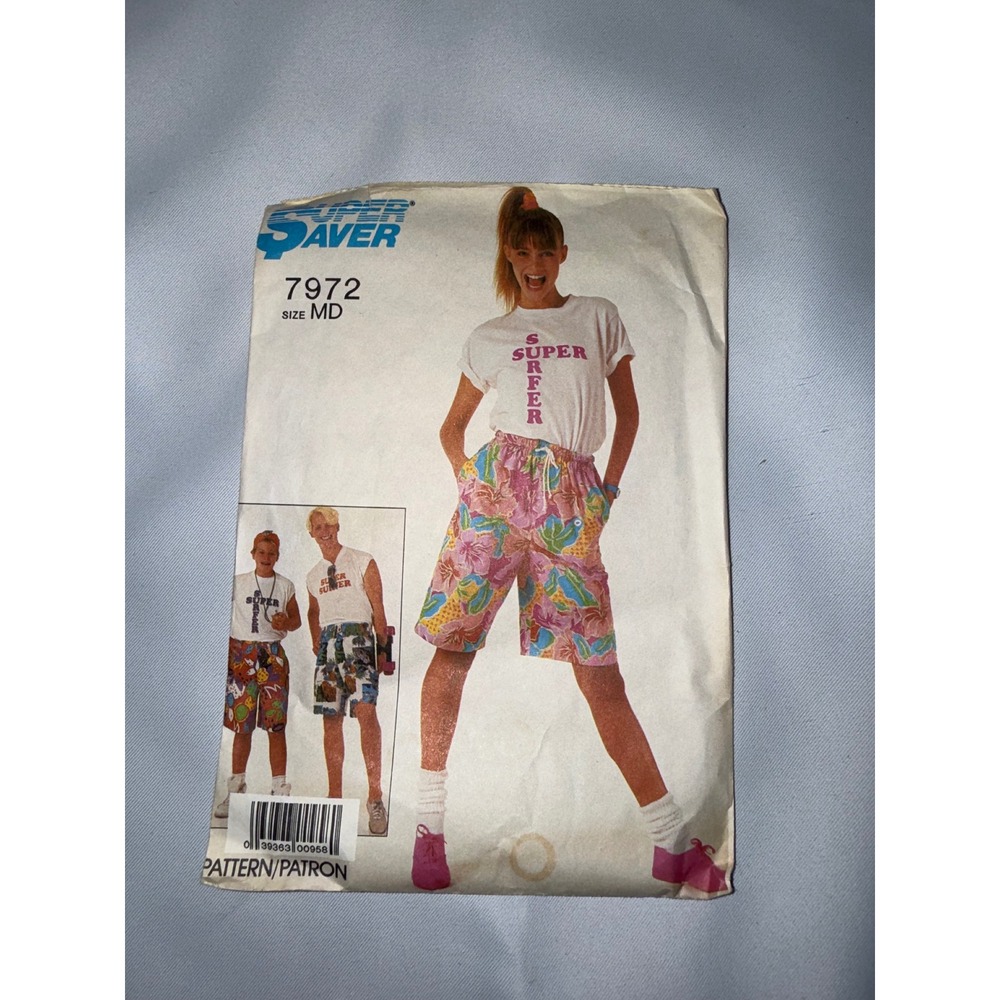 Vintage 1987 Simplicity 7972 Sewing Pattern Surfer‎ Shorts Unisex Size MD 80s